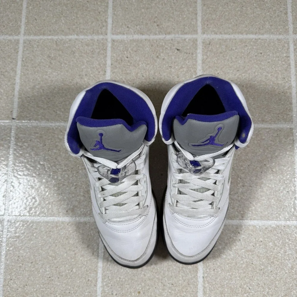 Nike Air Jordan 5 Retro GS White Concord Black Leather 7Y 440888-141